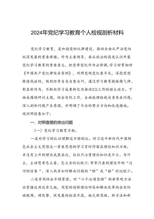 2024党纪学习教育专题民主生活会问题检视发言提纲15篇.docx