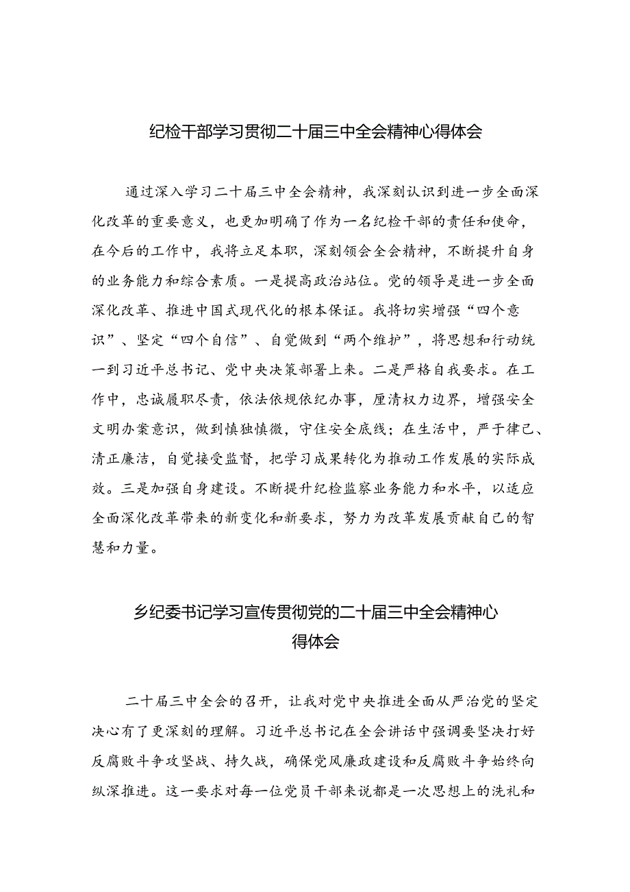 （9篇）纪检干部学习贯彻二十三中全会精神心得体会合辑.docx_第1页