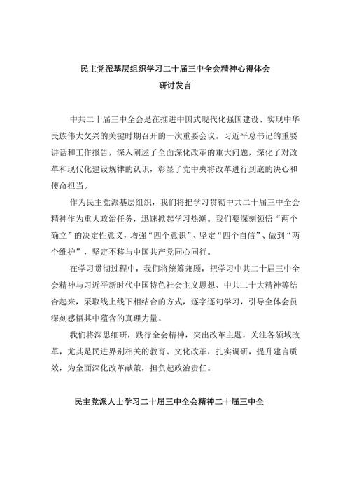 （9篇）民主党派基层组织学习二十三中全会精神心得体会研讨发言（精选）.docx
