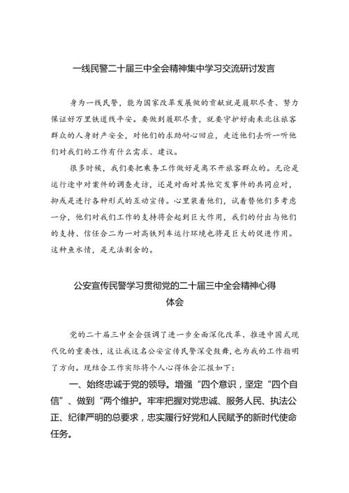 （9篇）一线民警二十三中全会精神集中学习交流研讨发言（详细版）.docx