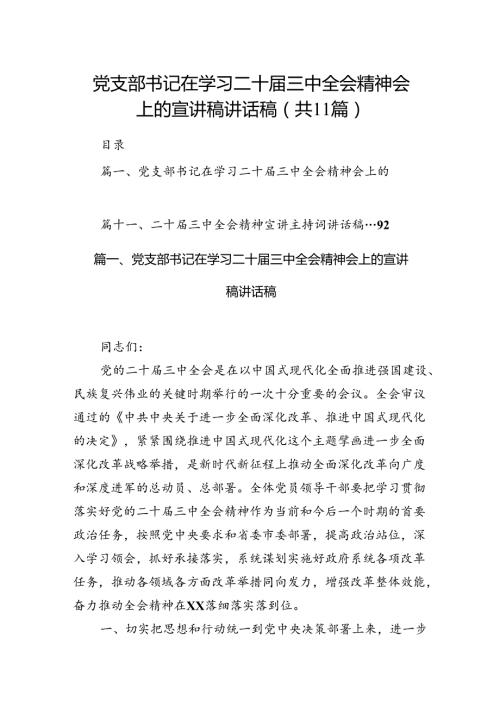 （11篇）党支部书记在学习二十三中全会精神会上的宣讲稿讲话稿范文.docx