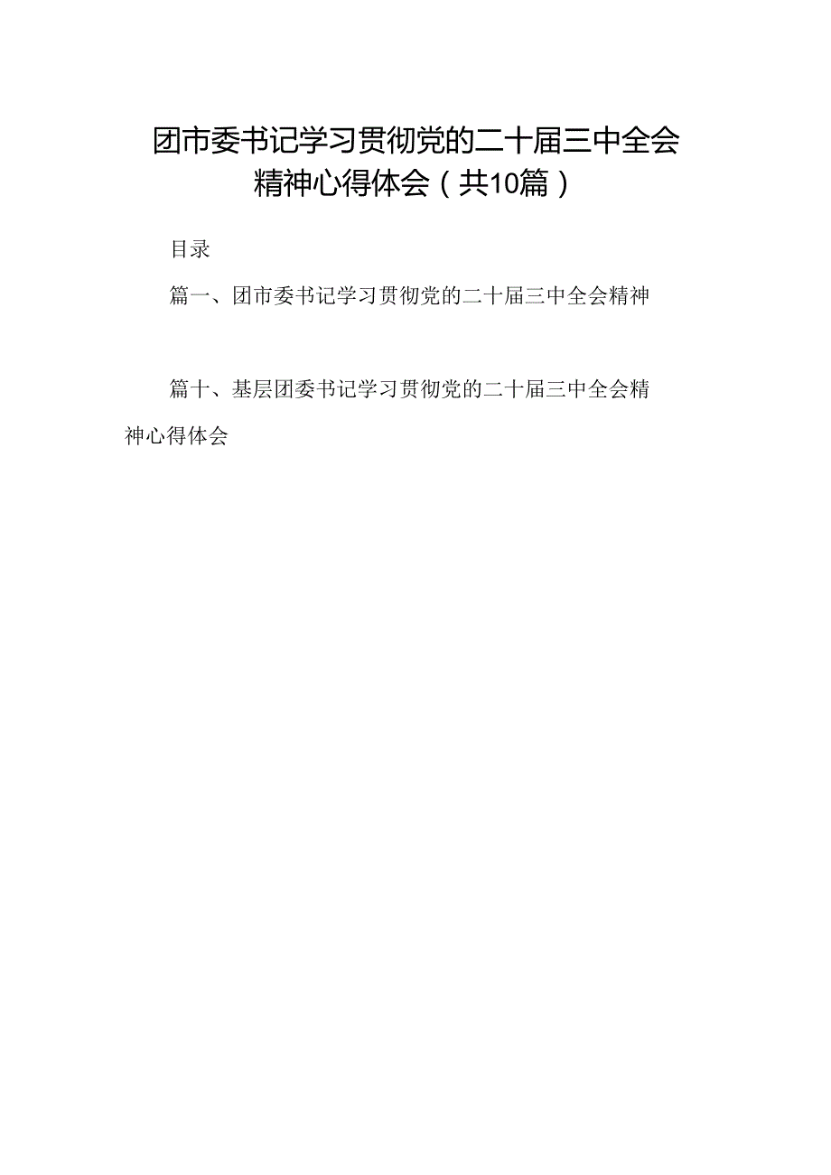 （10篇）团市委书记学习贯彻党的二十三中全会精神心得体会范文.docx_第1页