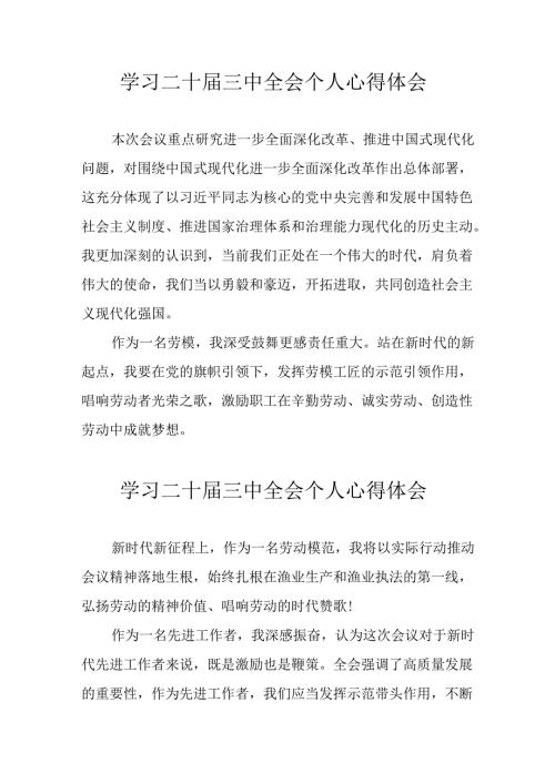 2024年学习《二十三中全会》个人心得体会 （8份）.docx