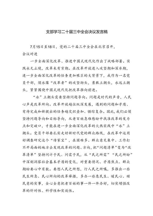 （12篇）支部学习二十三中全会决议发言稿（最新版）.docx