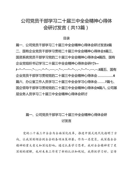 （13篇）公司党员干部学习二十三中全会精神心得体会研讨发言（精选）.docx