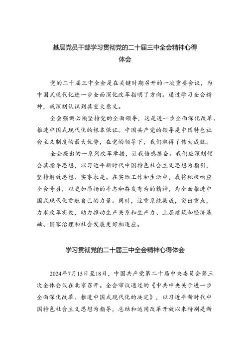 （9篇）基层党员干部学习贯彻党的二十三中全会精神心得体会（精选）.docx