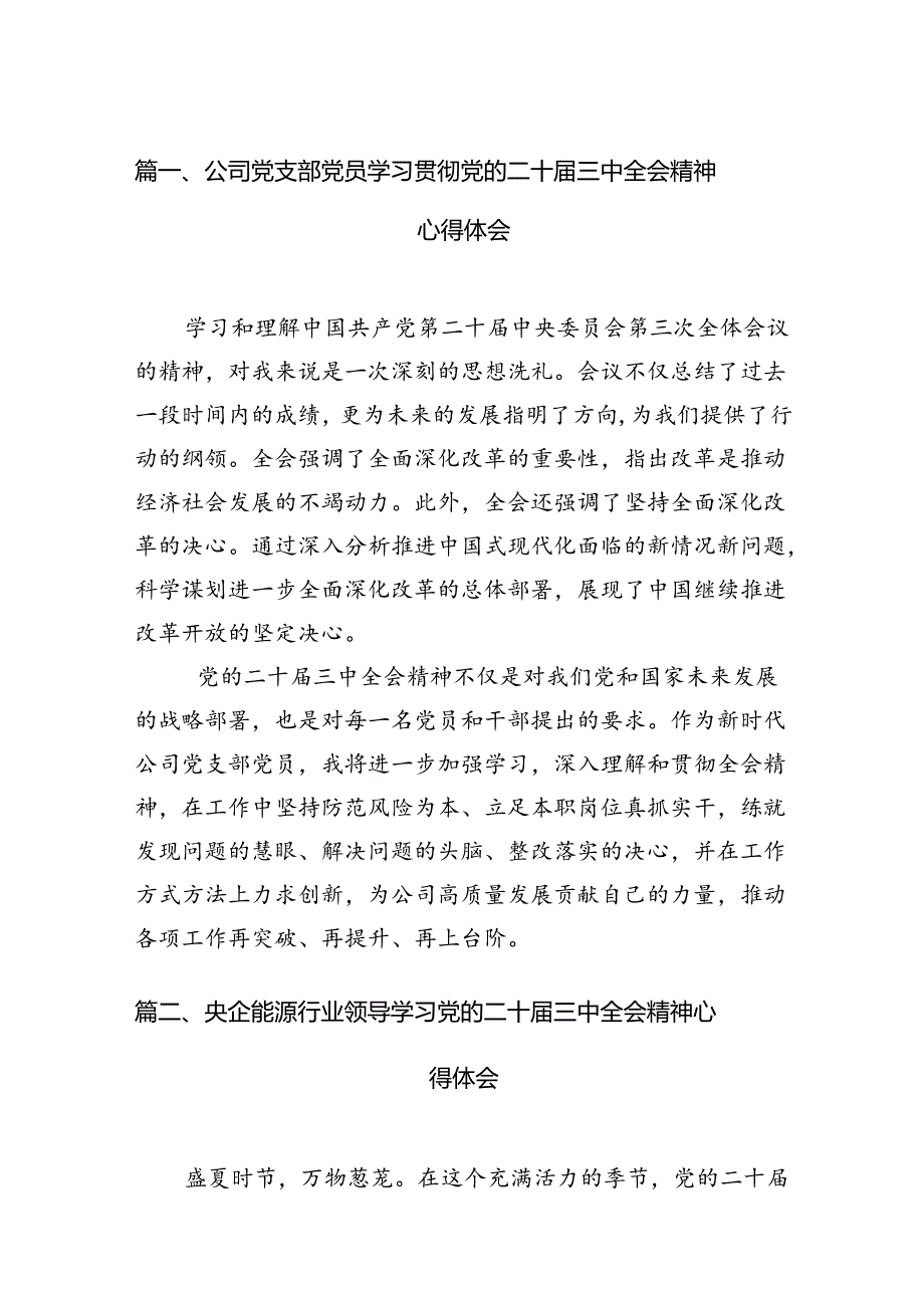 （15篇）公司党支部党员学习贯彻党的二十三中全会精神心得体会范文.docx_第2页