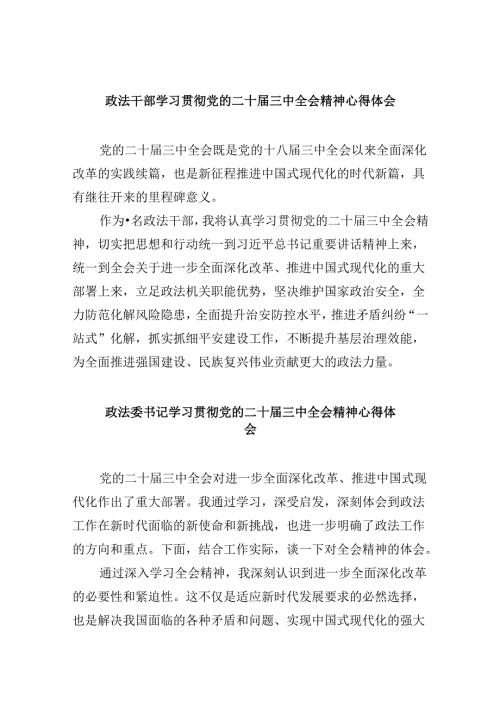 政法干部学习贯彻党的二十三中全会精神心得体会8篇(最新精选).docx
