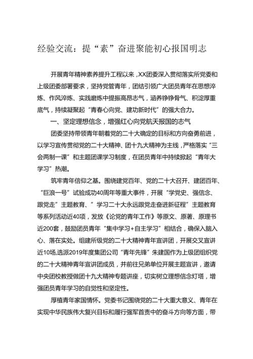 经验交流：提“素”奋进聚能+初心报国明志.docx
