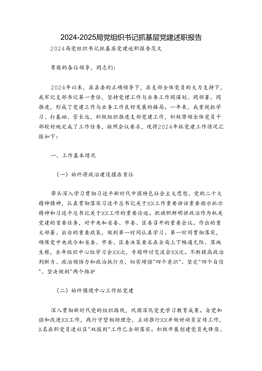 20242025局党组织书记抓基层党建述职报告.docx_第1页