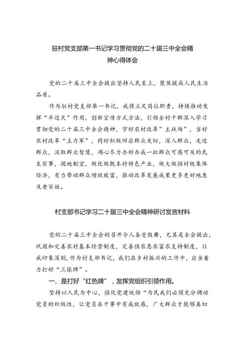 （9篇）驻村党支部第一书记学习贯彻党的二十三中全会精神心得体会范文.docx