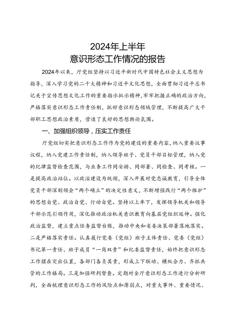 2024年上半年半年意识形态工作情况报告.docx_第1页