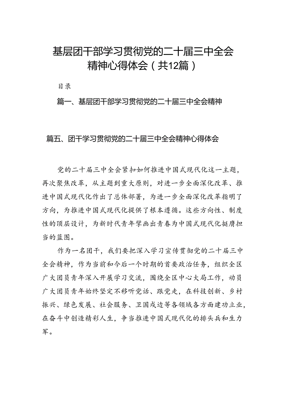 基层团干部学习贯彻党的二十三中全会精神心得体会(12篇集合).docx_第1页