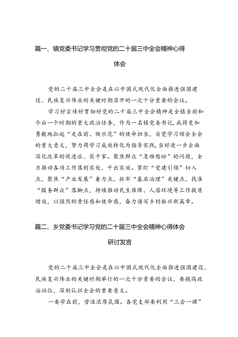 （11篇）镇党委书记学习贯彻党的二十三中全会精神心得体会（精编版）.docx_第2页
