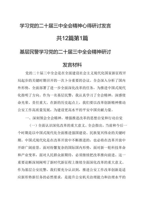 （12篇）学习党的二十三中全会精神心得研讨发言.docx