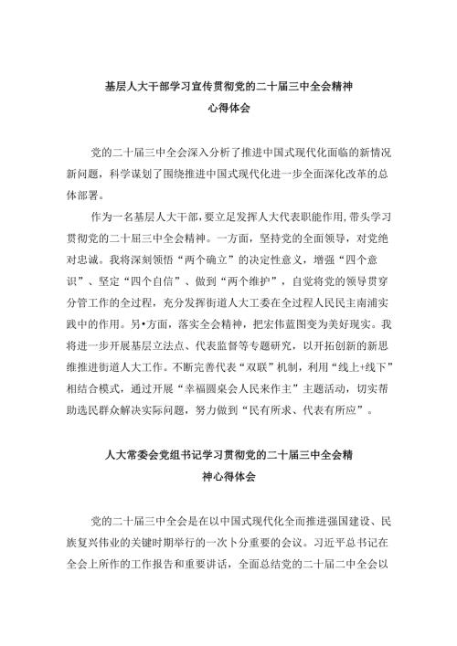 （9篇）基层人大干部学习宣传贯彻党的二十三中全会精神心得体会（详细版）.docx