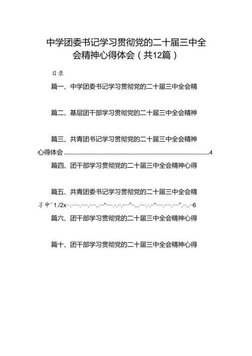 中学团委书记学习贯彻党的二十三中全会精神心得体会（共12篇）.docx