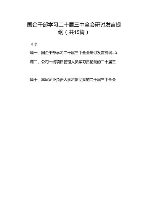 （15篇）国企干部学习二十三中全会研讨发言提纲范文.docx