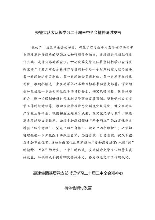 （9篇）交警大队大队长学习二十三中全会精神研讨发言（精选）.docx
