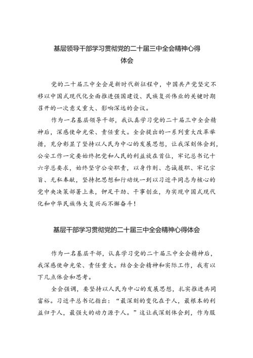 基层领导干部学习贯彻党的二十三中全会精神心得体会（共8篇）.docx