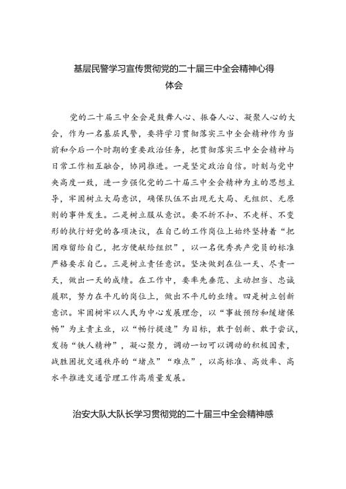 （9篇）基层民警学习宣传贯彻党的二十三中全会精神心得体会集合.docx