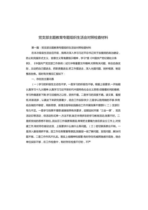 党支部主题教育专题组织生活会对照检查材料.docx