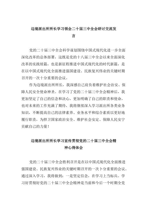 （9篇）边境派出所所长学习领会二十三中全会研讨交流发言范文.docx