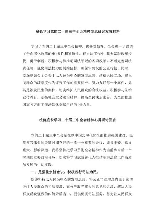 （11篇）庭长学习党的二十三中全会精神交流研讨发言材料（最新版）.docx