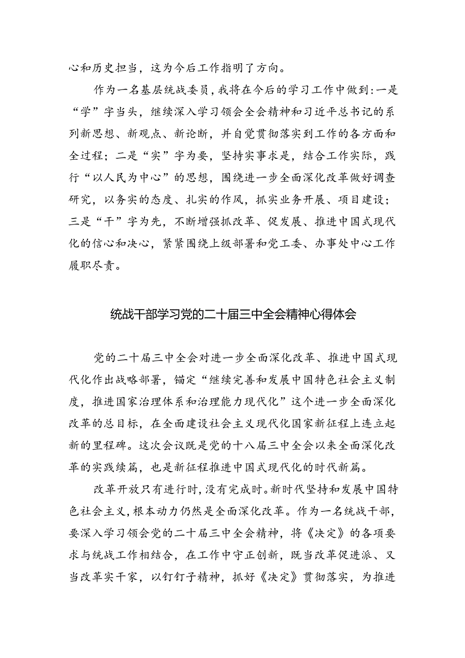 （9篇）统战干部学习党的二十三中全会精神研讨发言（最新版）.docx_第3页