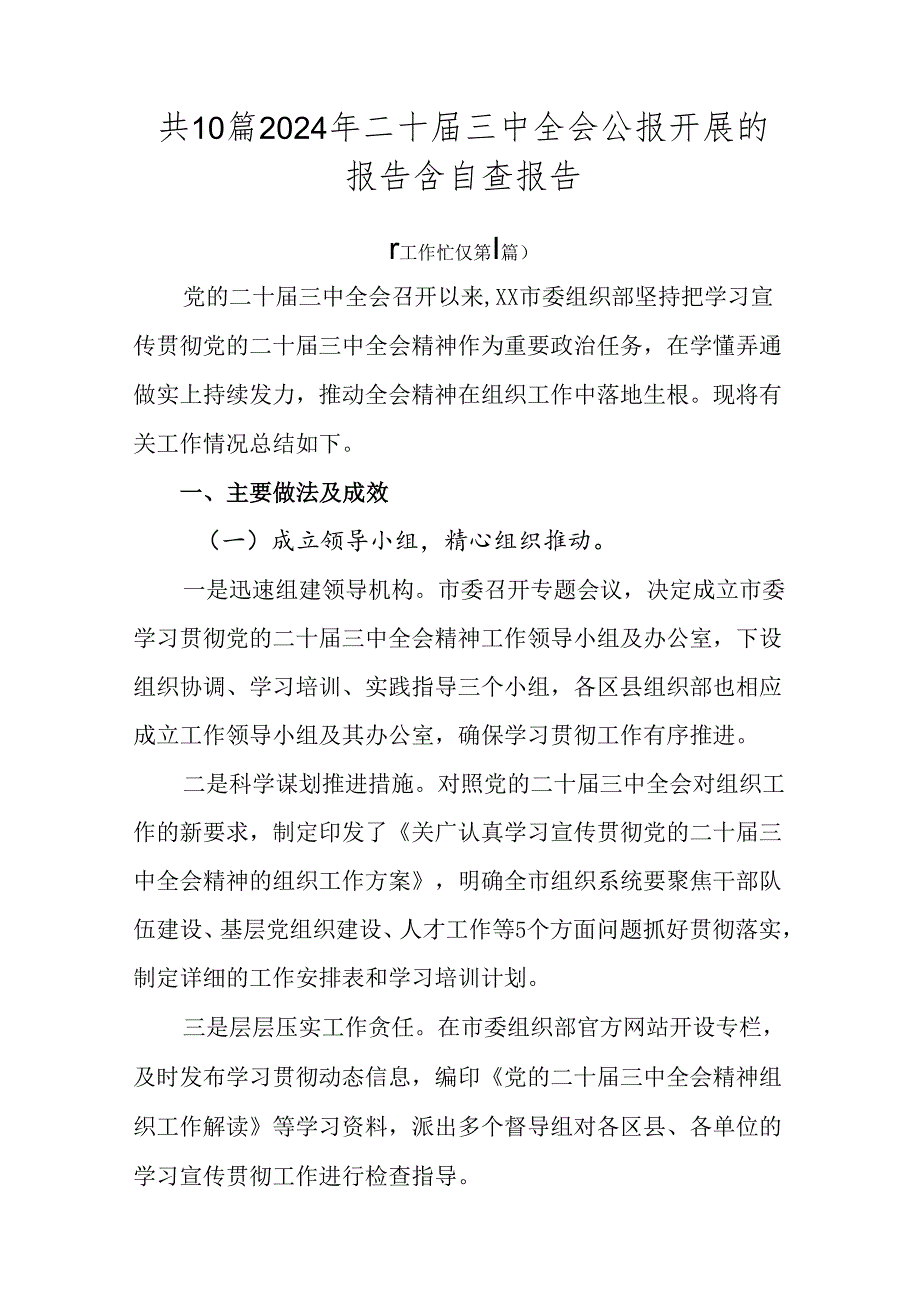 共10篇2024年二十三中全会公报开展的报告含自查报告.docx_第1页