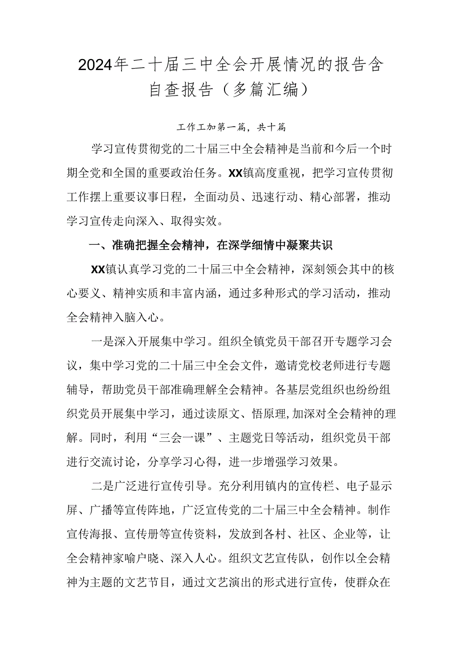 2024年二十三中全会开展情况的报告含自查报告（多篇汇编）.docx_第1页