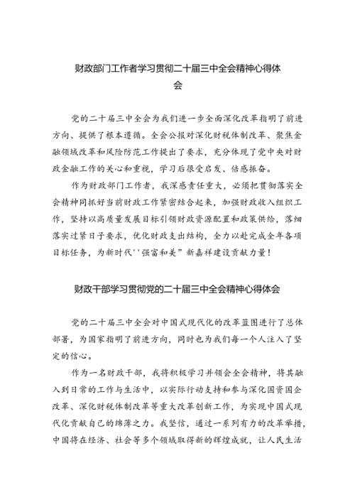 财政部门工作者学习贯彻二十三中全会精神心得体会（共五篇）.docx