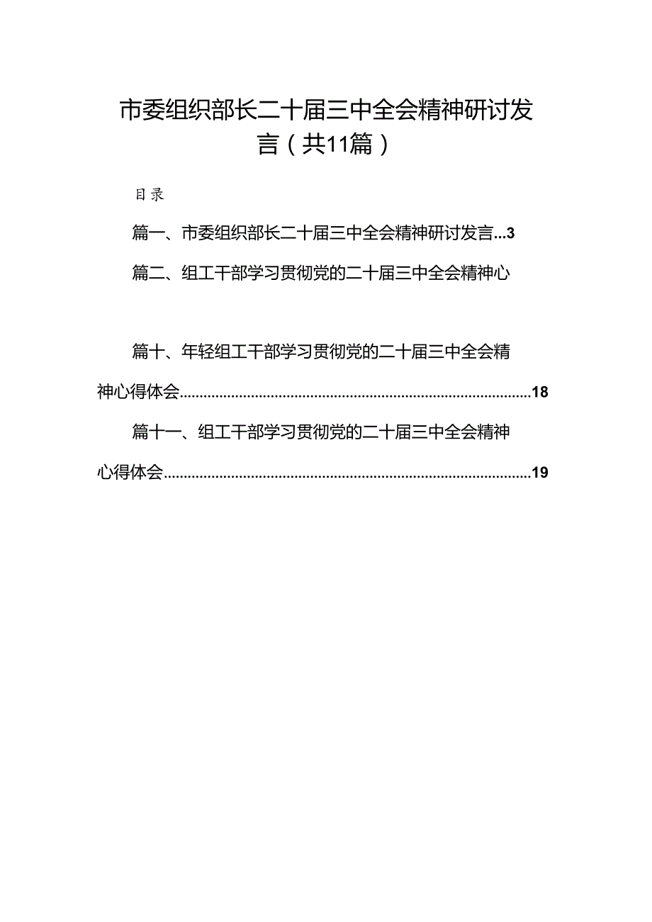 （11篇）市委组织部长二十三中全会精神研讨发言范文.docx_第1页