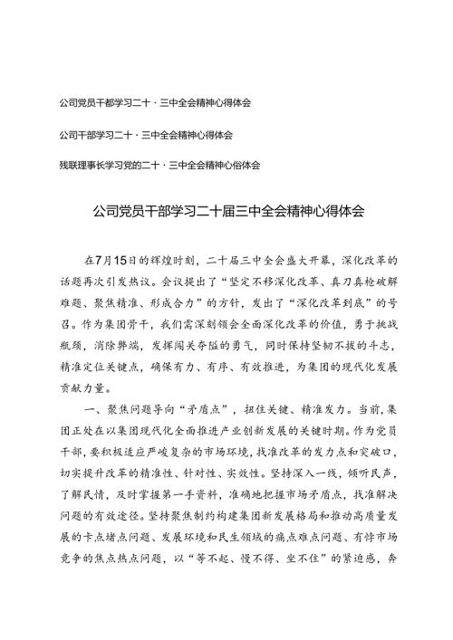 2024年公司干部、公司党员学习二十三中全会精神心得体会.docx