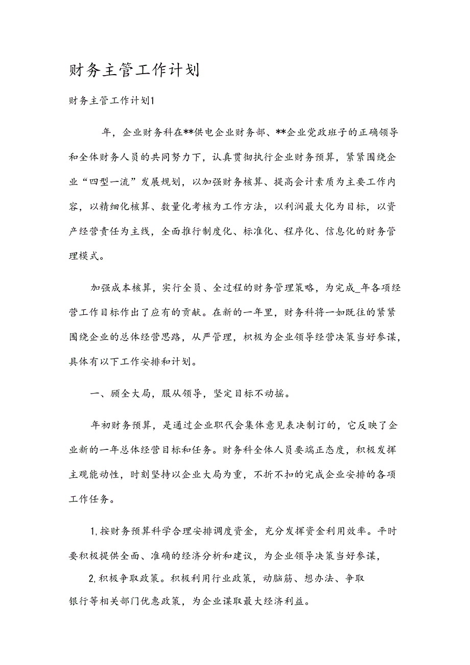 财务主管工作计划.docx_第1页