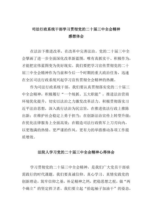 司法行政系统干部学习贯彻党的二十三中全会精神感想体会8篇（精选）.docx