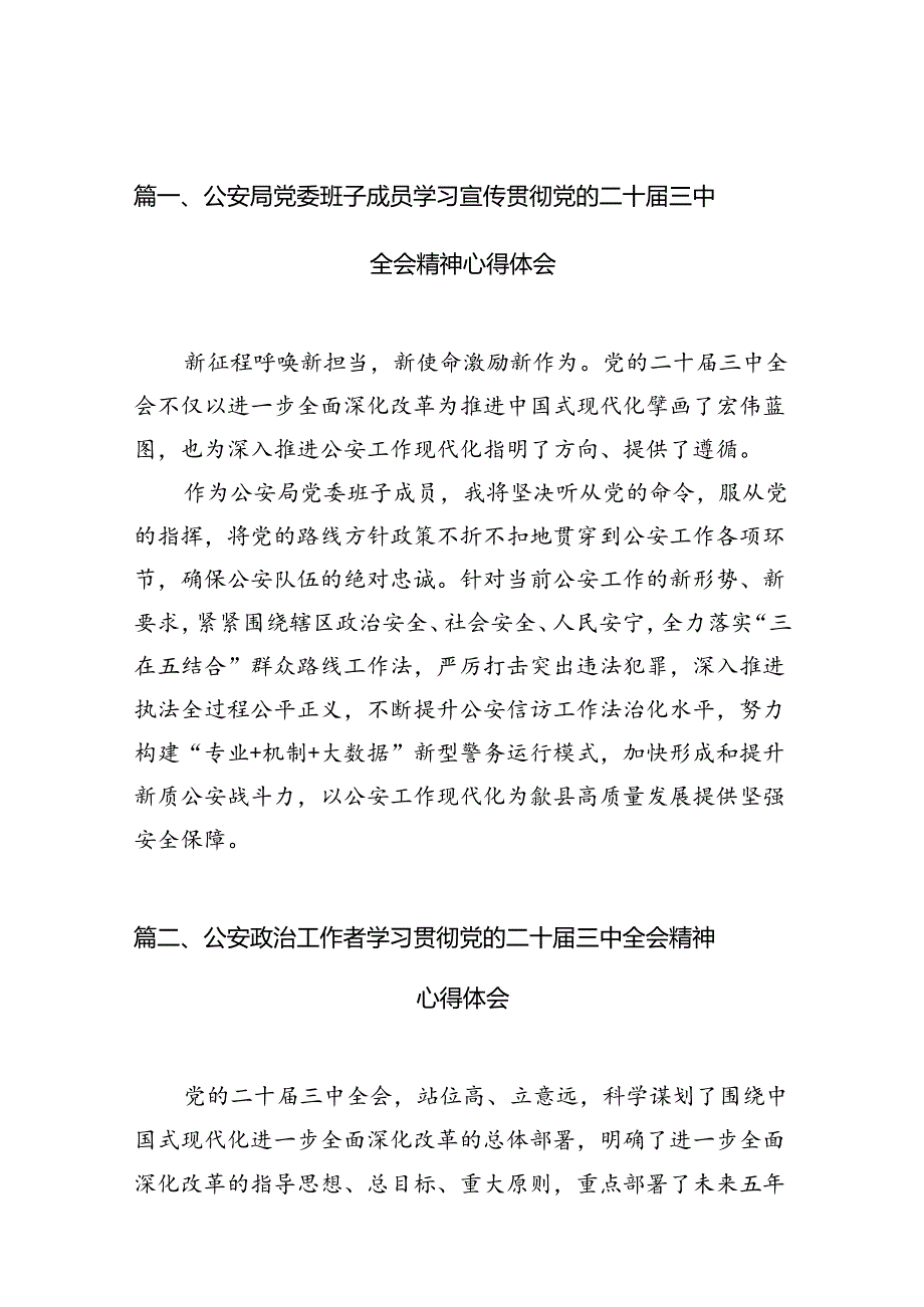 （10篇）公安局党委班子成员学习宣传贯彻党的二十三中全会精神心得体会范文.docx_第2页