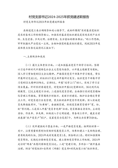 村党支部书记20242025年抓党建述职报告.docx