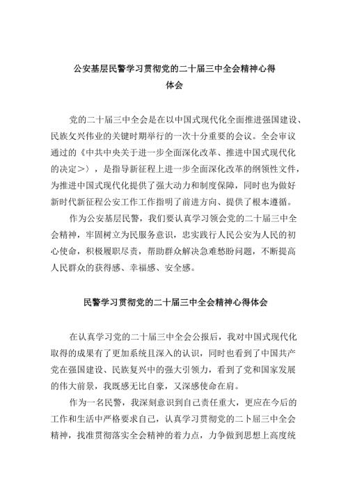 （11篇）公安基层民警学习贯彻党的二十三中全会精神心得体会范文精选.docx