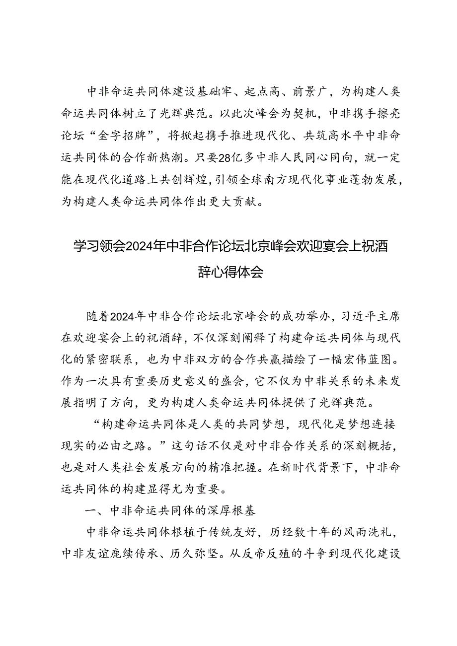 2024年学习领会中非合作论坛北京峰会欢迎宴会上祝酒辞心得体会.docx_第3页