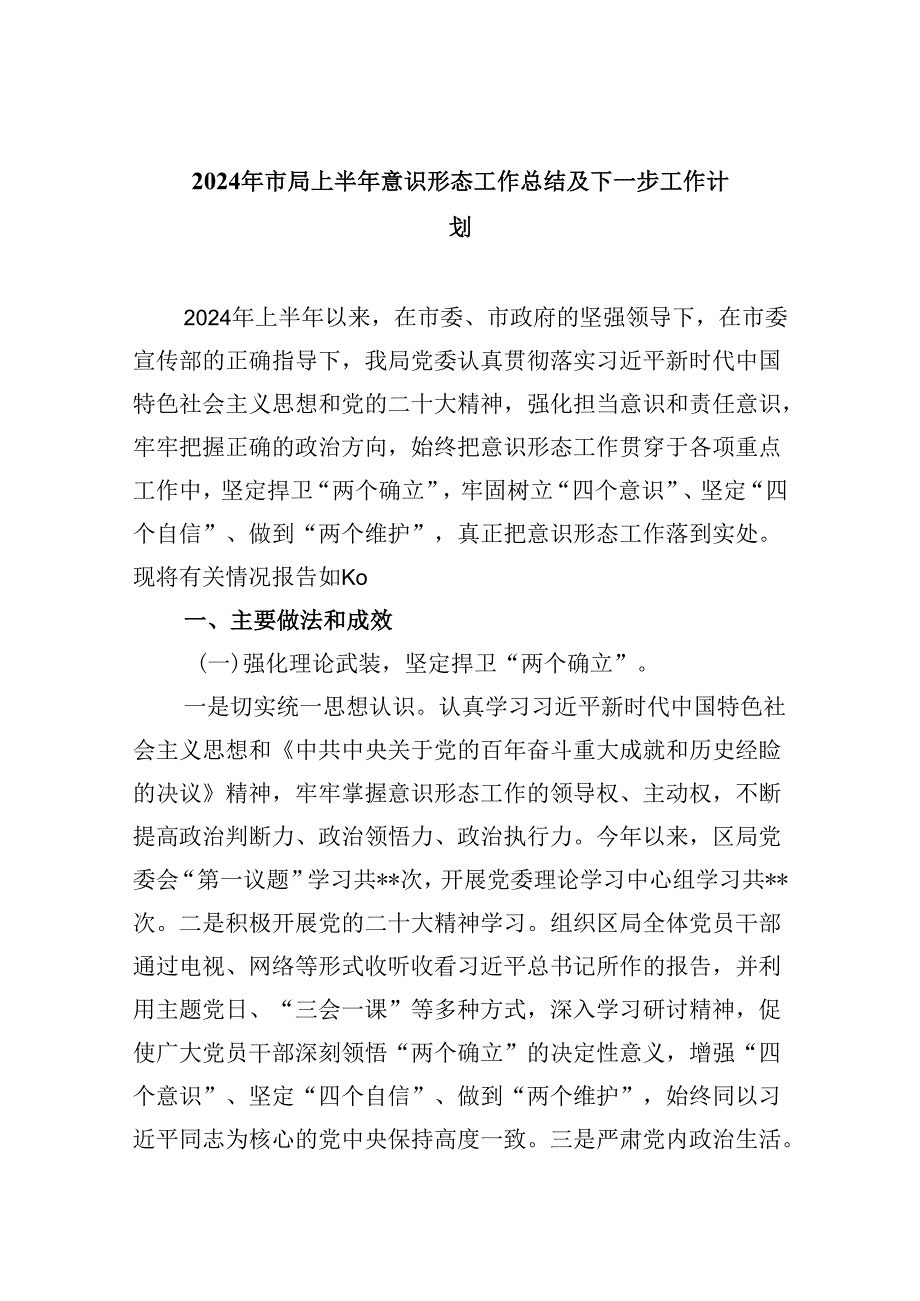 2024年市局上半年意识形态工作总结及下一步工作计划5篇（精选版）.docx_第1页