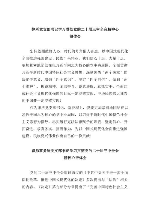 （9篇）律所党支部书记学习贯彻党的二十三中全会精神心得体会（最新版）.docx