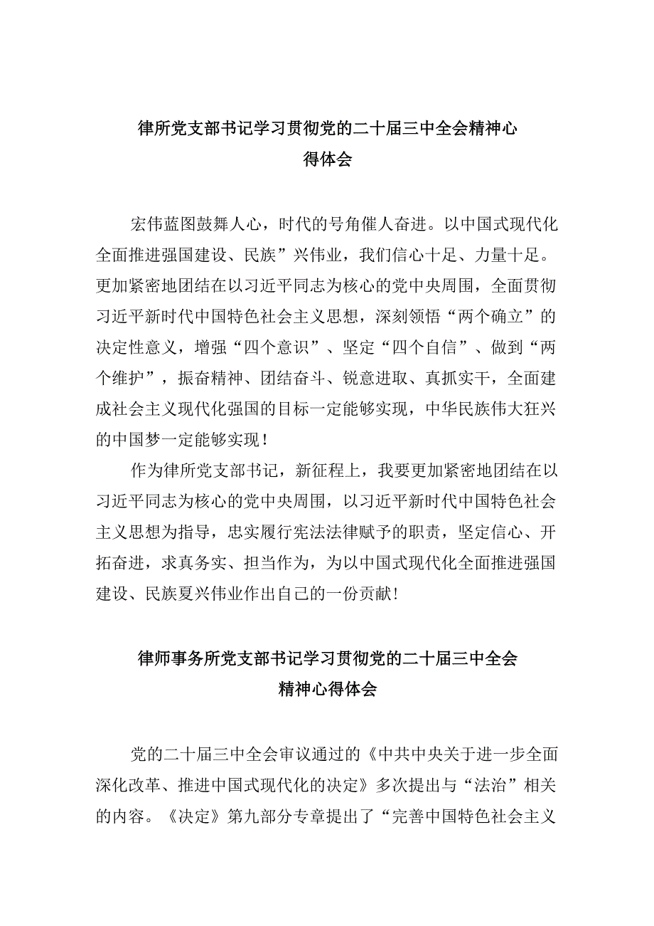 （9篇）律所党支部书记学习贯彻党的二十三中全会精神心得体会（最新版）.docx_第1页