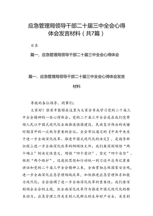 应急管理局领导干部二十三中全会心得体会发言材料7篇（最新版）.docx