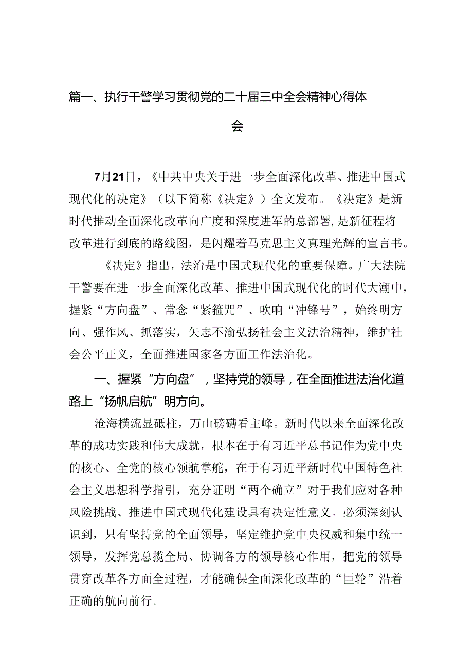（10篇）执行干警学习贯彻党的二十三中全会精神心得体会集合.docx_第3页