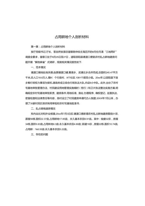 占用耕地个人剖析材料.docx