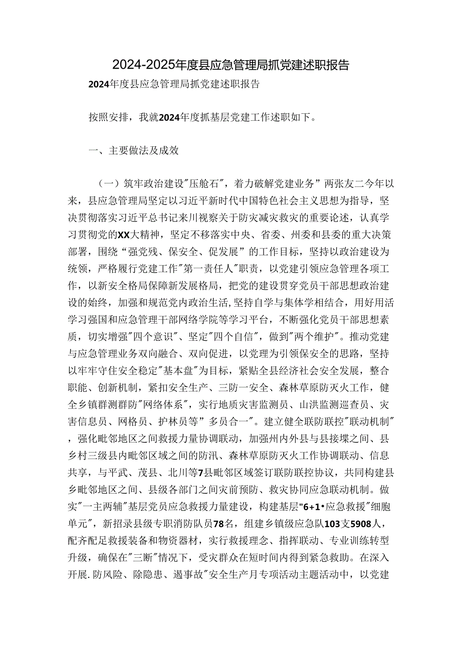 20242025县应急管理局抓党建述职报告.docx_第1页