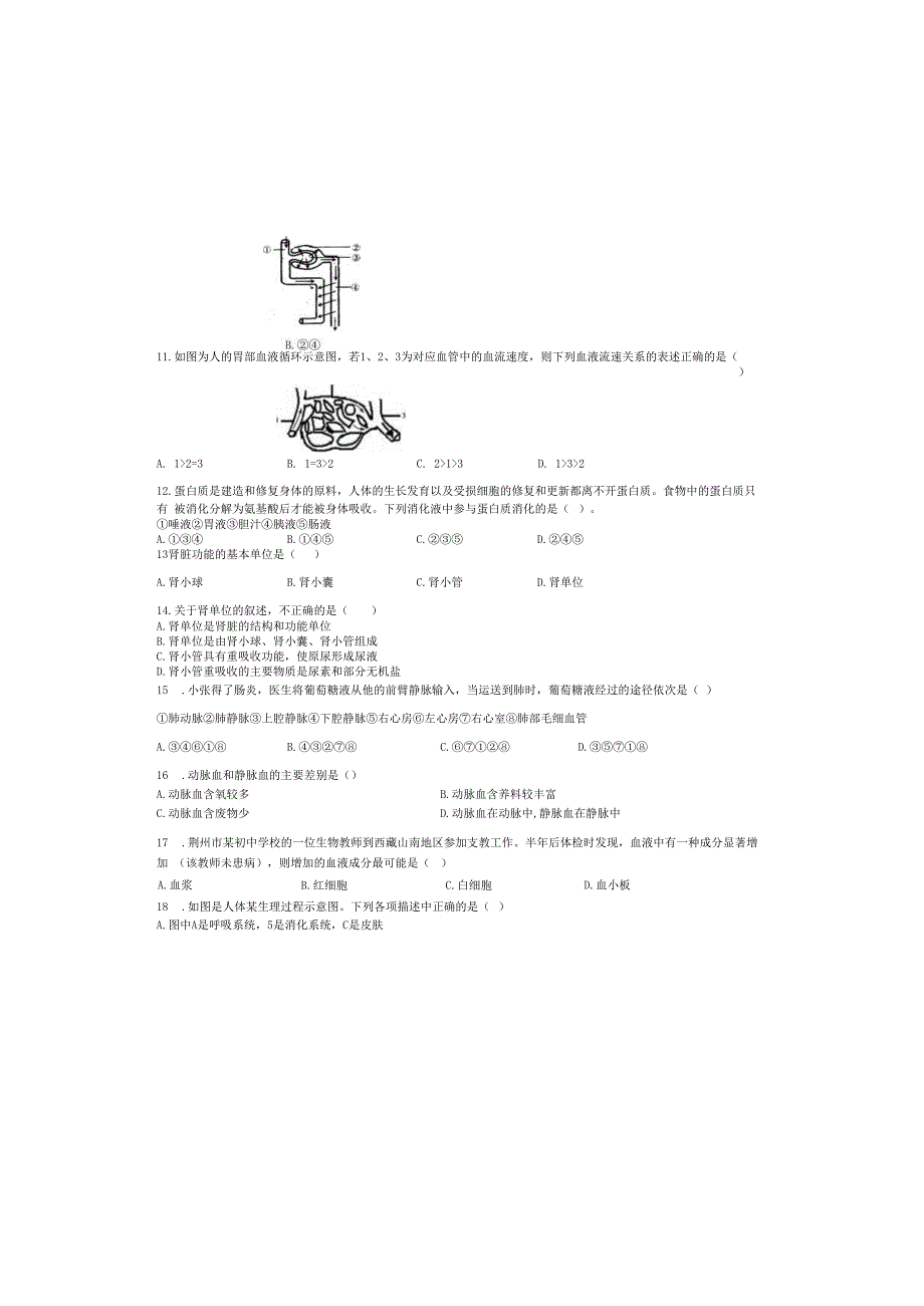 第5章 人体的物质和能量的转化单元检测(无答案).docx_第1页