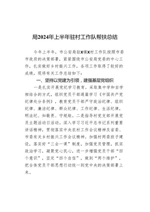 2024年上半年驻村工作队帮扶总结汇报报告.docx