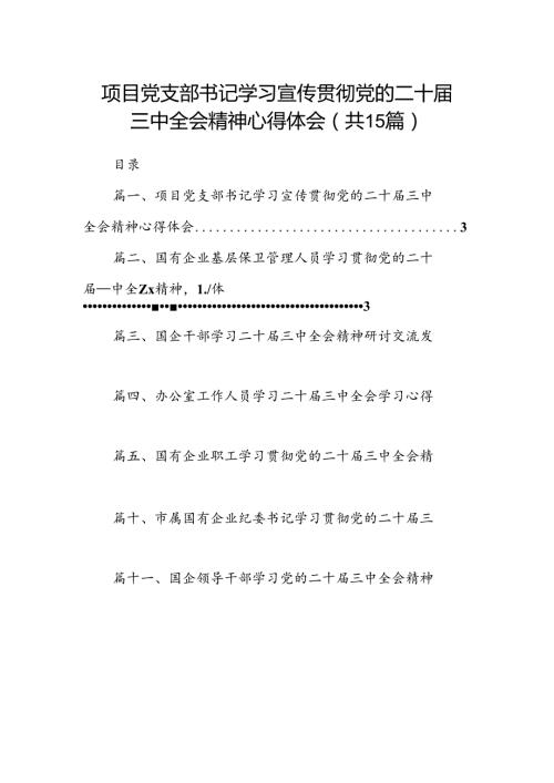 （15篇）项目党支部书记学习宣传贯彻党的二十三中全会精神心得体会范文.docx